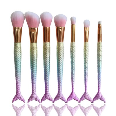 New 7 rose gold rainbow handle makeup brush pink fiber hair mermaid tail makeup tool