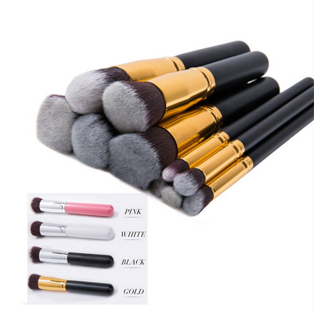 New 10 pieces 5 Big 5 small wooden handle multi color foundation makeup brush